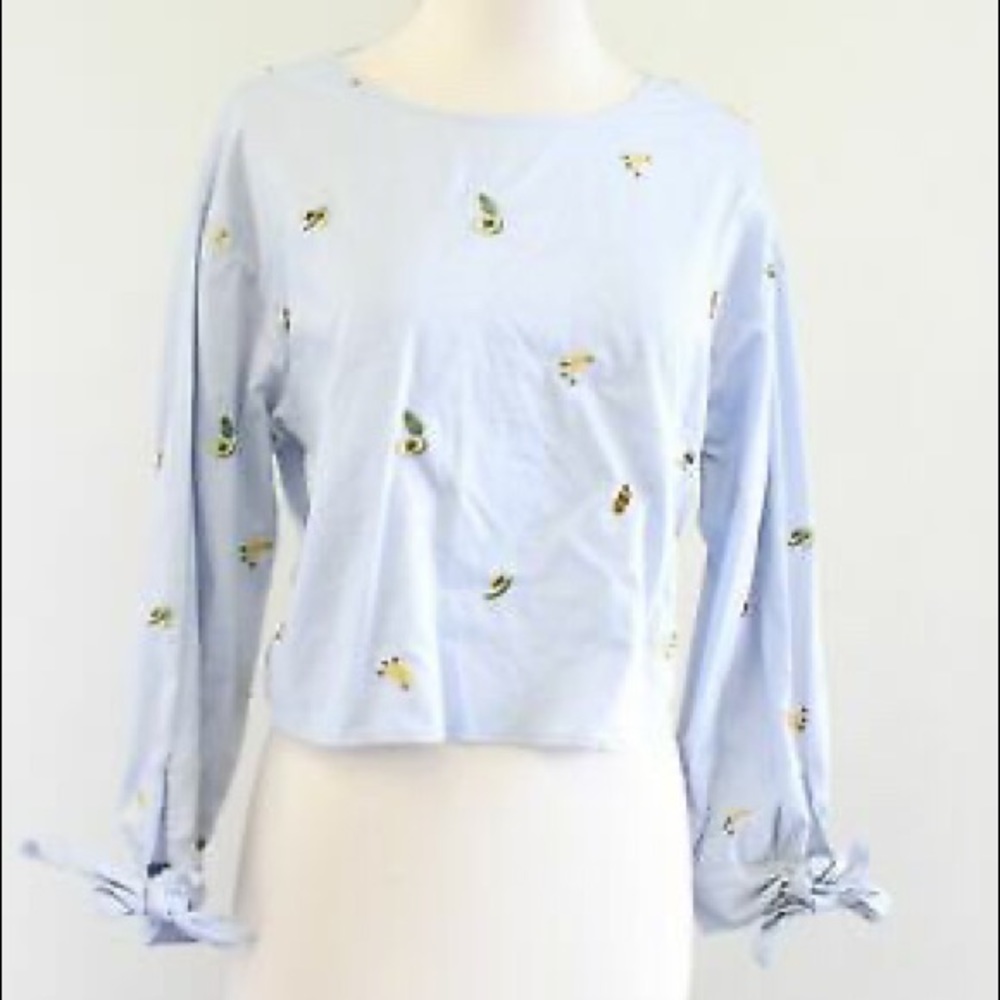 Zara Avocado Banana Papaya open back blouse shirt